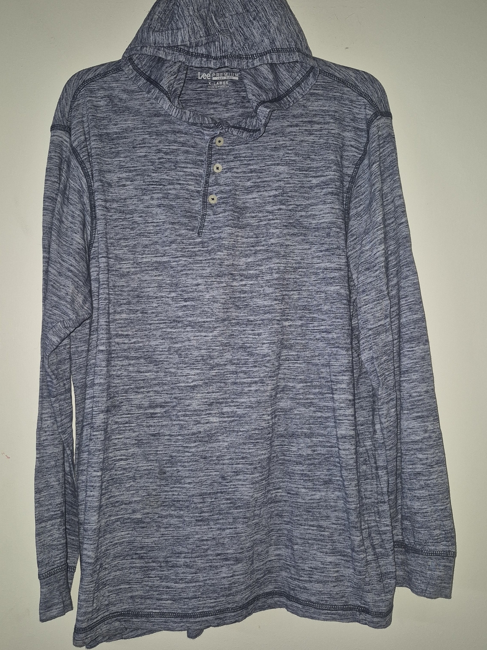 Lee Performance Heathered Blue Hooded Henley XL